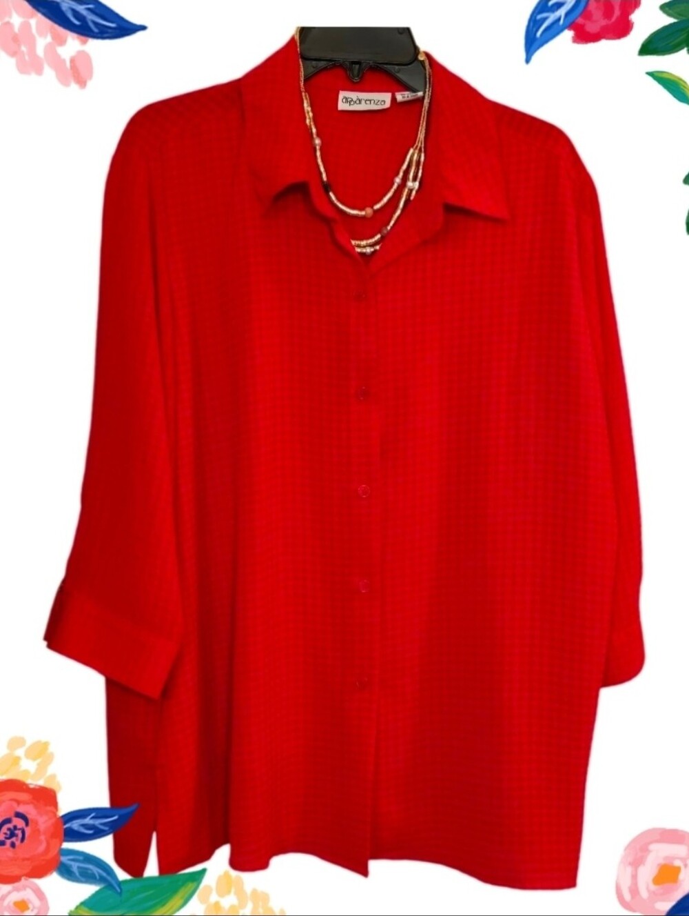 Apparenza Cherry Red button-down blouse, attached shell / tank top - Size XL